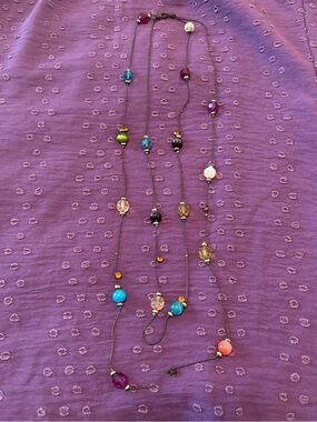 Multicolor Beaded Long Necklace - Colorful Glass & Resin Beads